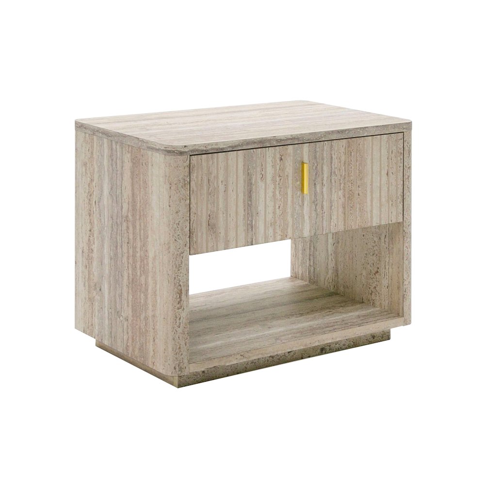 Nova Domus Roma - Modern Faux Travertine + Gold Nightstand. Picture 5