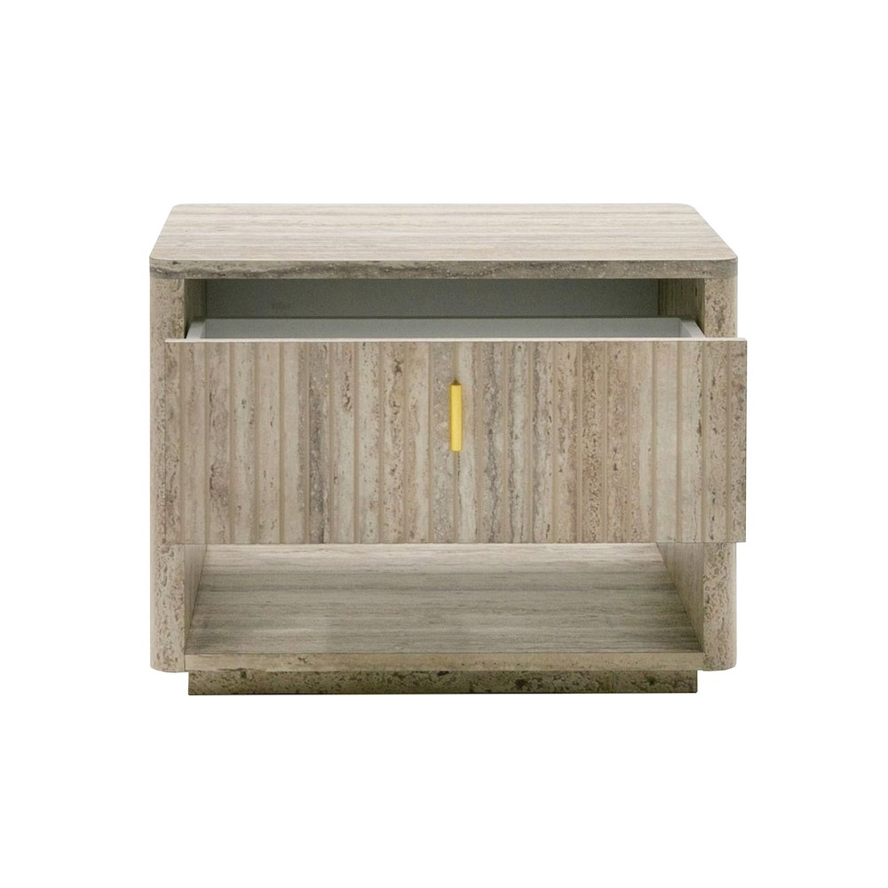 Nova Domus Roma - Modern Faux Travertine + Gold Nightstand. Picture 6