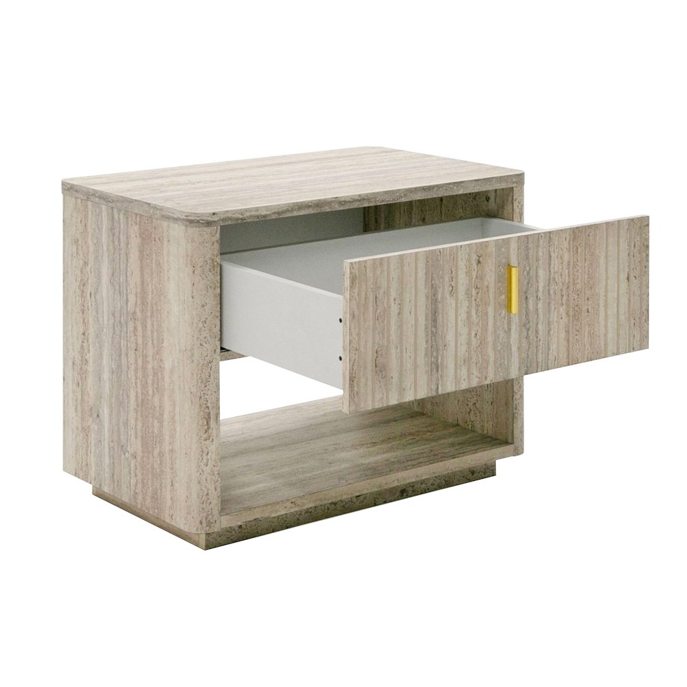 Nova Domus Roma - Modern Faux Travertine + Gold Nightstand. Picture 7