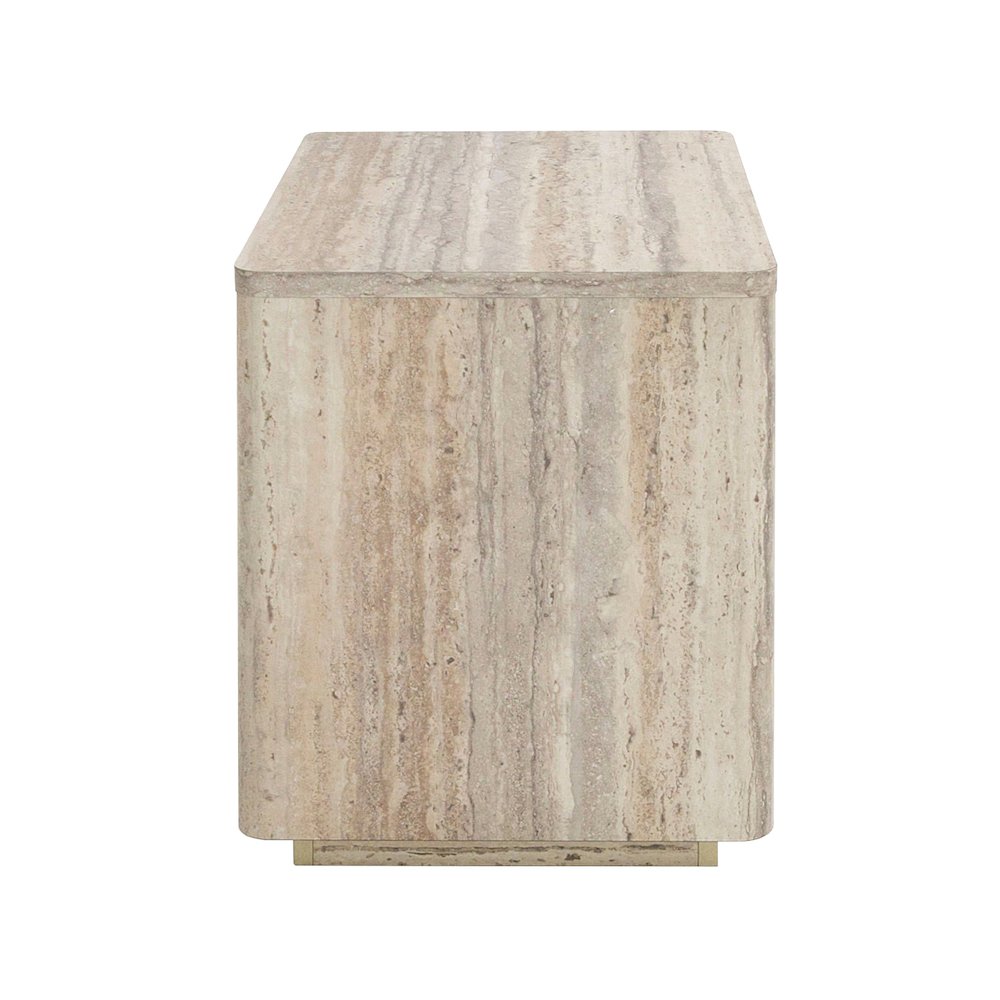 Nova Domus Roma - Modern Faux Travertine + Gold Nightstand. Picture 8