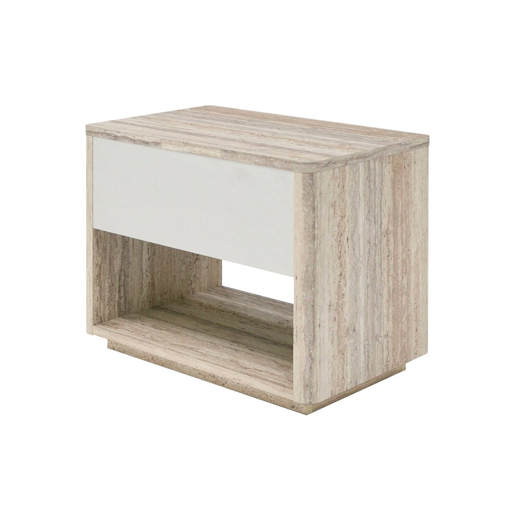 Nova Domus Roma - Modern Faux Travertine + Gold Nightstand. Picture 9