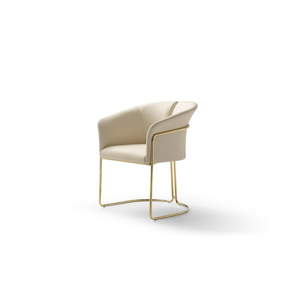 Modrest Renfew - Modern Beige Vegan Leather + Champagne Gold Dining Chair. Picture 1