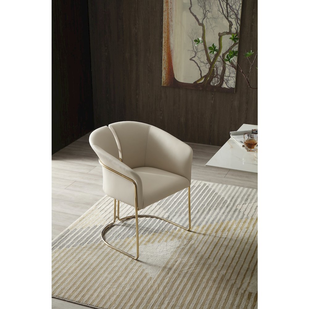 Modrest Renfew - Modern Beige Vegan Leather + Champagne Gold Dining Chair. Picture 4
