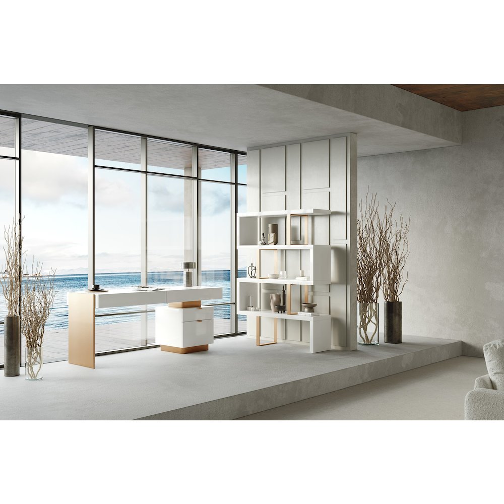 Modrest Trahan - Modern Gloss White and Brushed Gold Office Desk. Picture 2