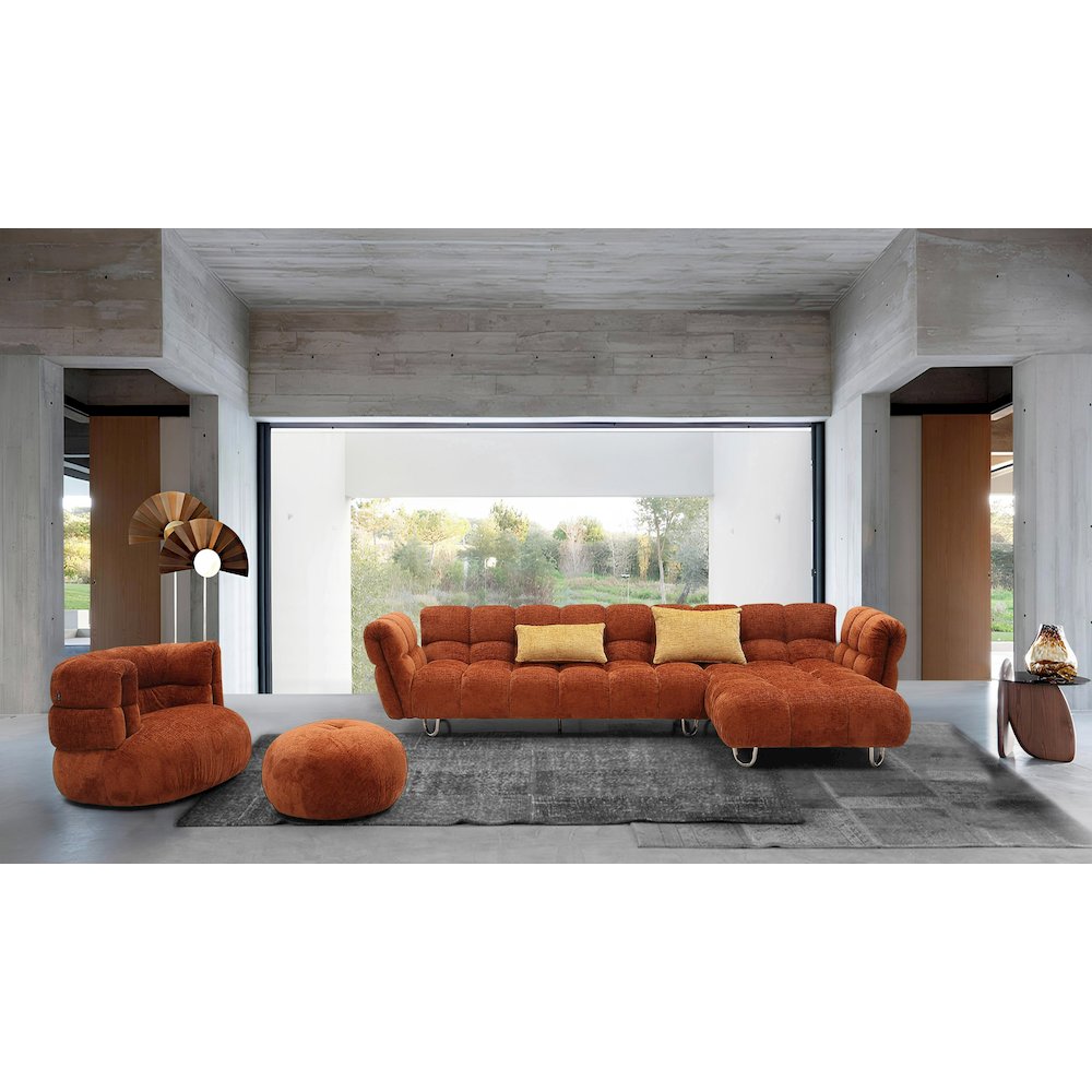 Modern Burnt Orange Fabric Right Facing Sectional Sofa + 2 Yellow Pillows. Picture 8