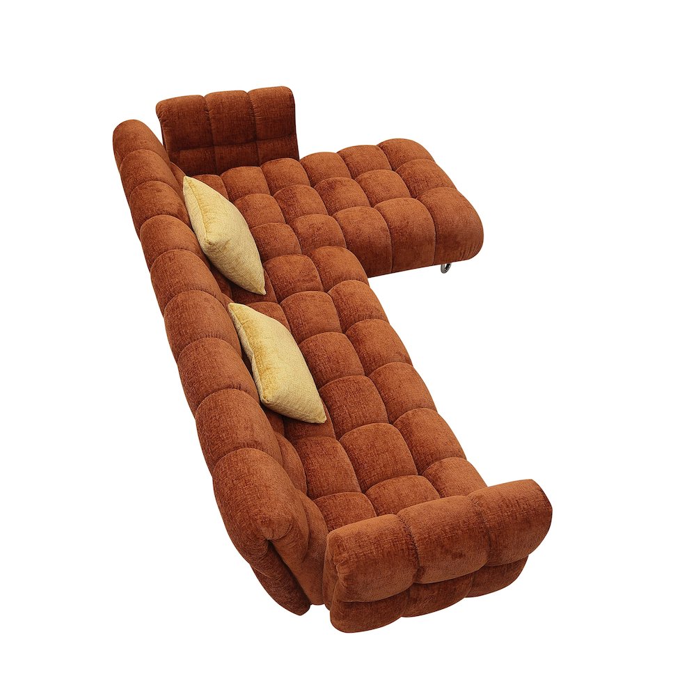 Modern Burnt Orange Fabric Right Facing Sectional Sofa + 2 Yellow Pillows. Picture 4