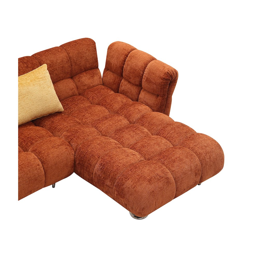 Modern Burnt Orange Fabric Right Facing Sectional Sofa + 2 Yellow Pillows. Picture 5