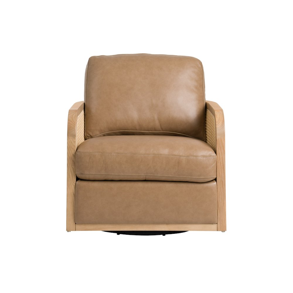 Divani Casa Danson - Modern Tan Leather + Wicker Swivel Accent Chair. Picture 3