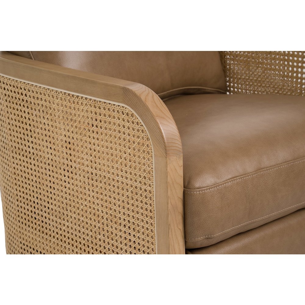 Divani Casa Danson - Modern Tan Leather + Wicker Swivel Accent Chair. Picture 9
