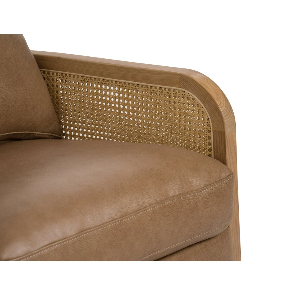 Divani Casa Danson - Modern Tan Leather + Wicker Swivel Accent Chair. Picture 8
