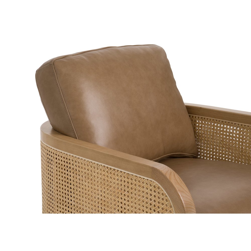Divani Casa Danson - Modern Tan Leather + Wicker Swivel Accent Chair. Picture 7