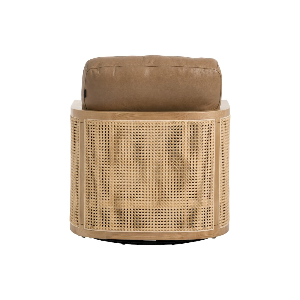 Divani Casa Danson - Modern Tan Leather + Wicker Swivel Accent Chair. Picture 6