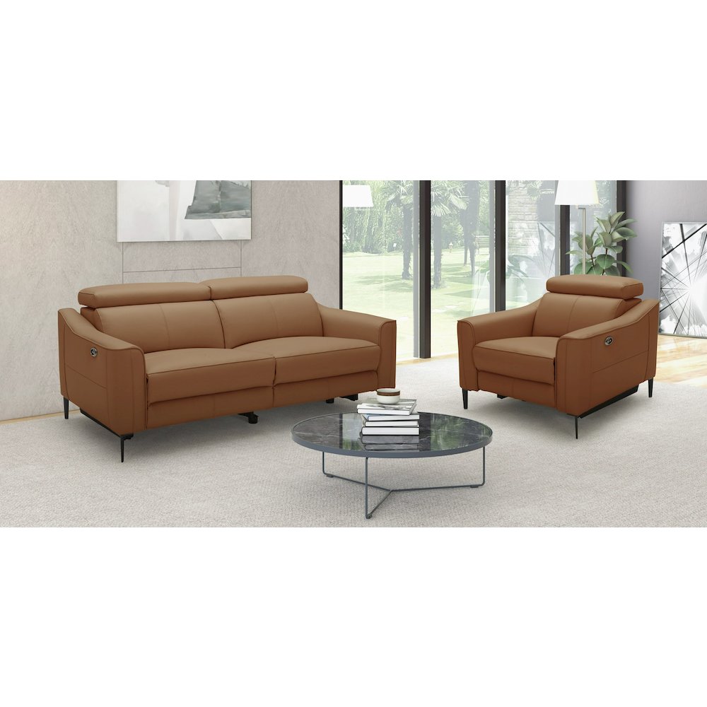 Divani Casa Eden - Modern Camel Leather Sofa With 2 Recliners. Picture 5