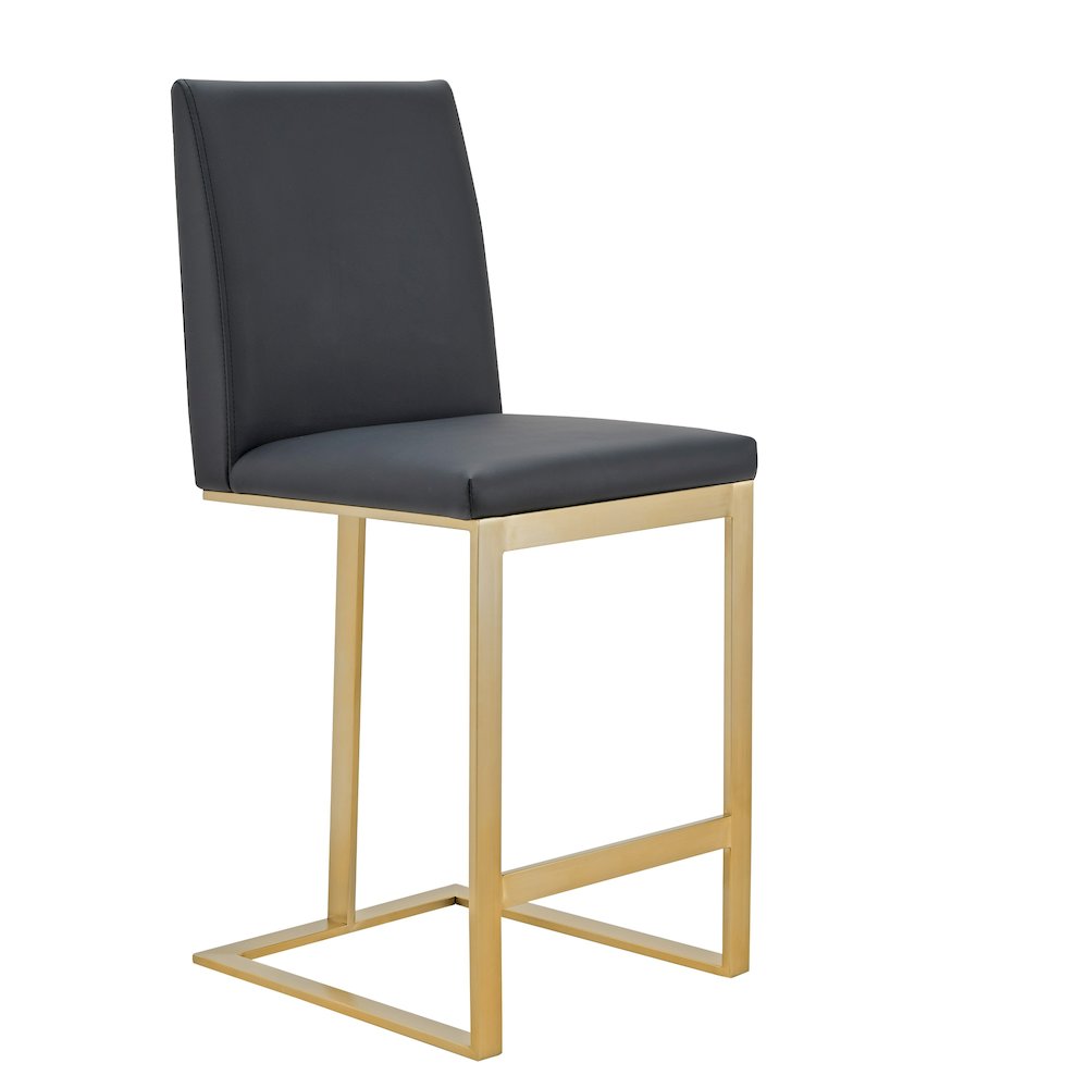 Modrest Frankie - Modern Dark Grey Vegan Lether + Antique Brass Counter Stool. Picture 1