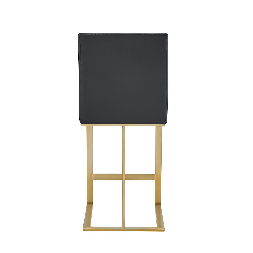 Modrest Frankie - Modern Dark Grey Vegan Lether + Antique Brass Counter Stool. Picture 3