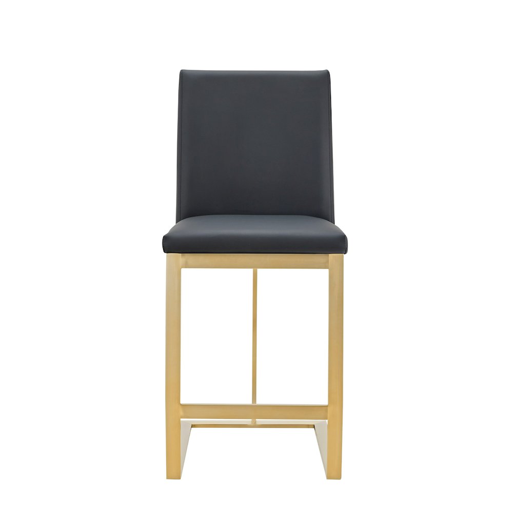 Modrest Frankie - Modern Dark Grey Vegan Lether + Antique Brass Counter Stool. Picture 2