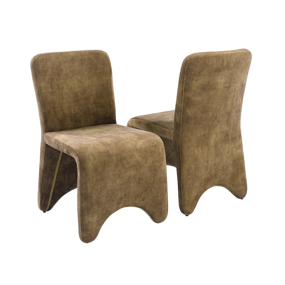 Modrest Ditka - Modern Camel Velvet Dining Chair (Set of 2). Picture 4