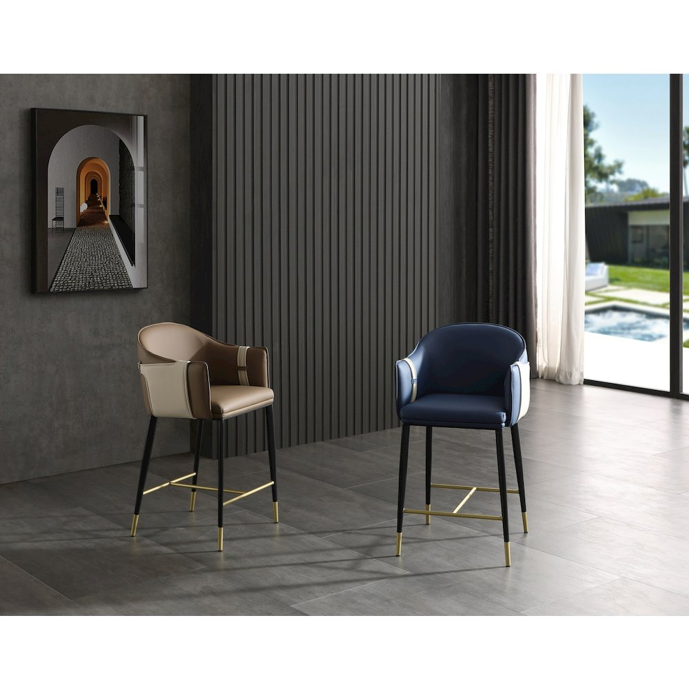Modrest Calderon - Modern Blue & Beige Vegan Leather Counter Chair. Picture 8