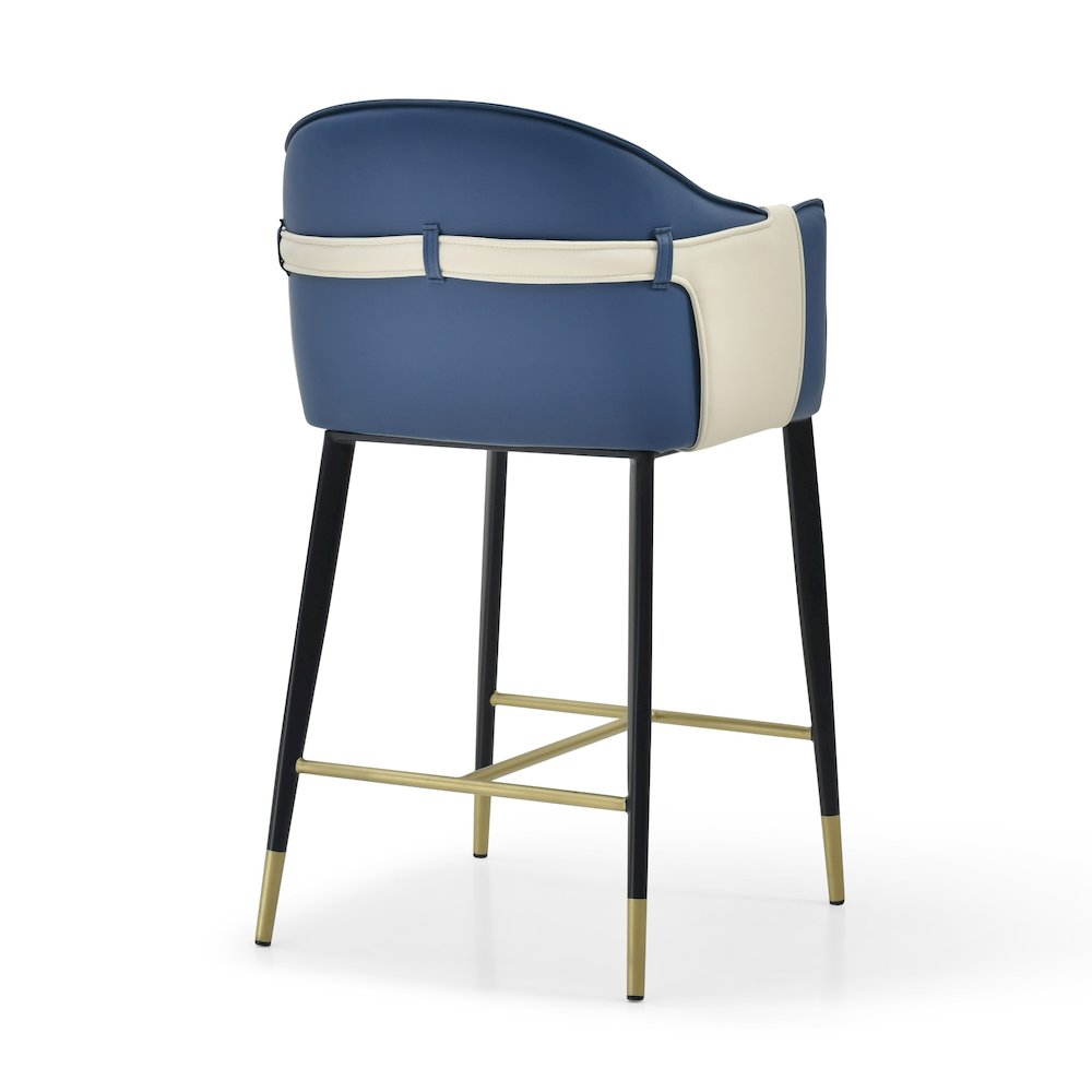 Modrest Calderon - Modern Blue & Beige Vegan Leather Counter Chair. Picture 4
