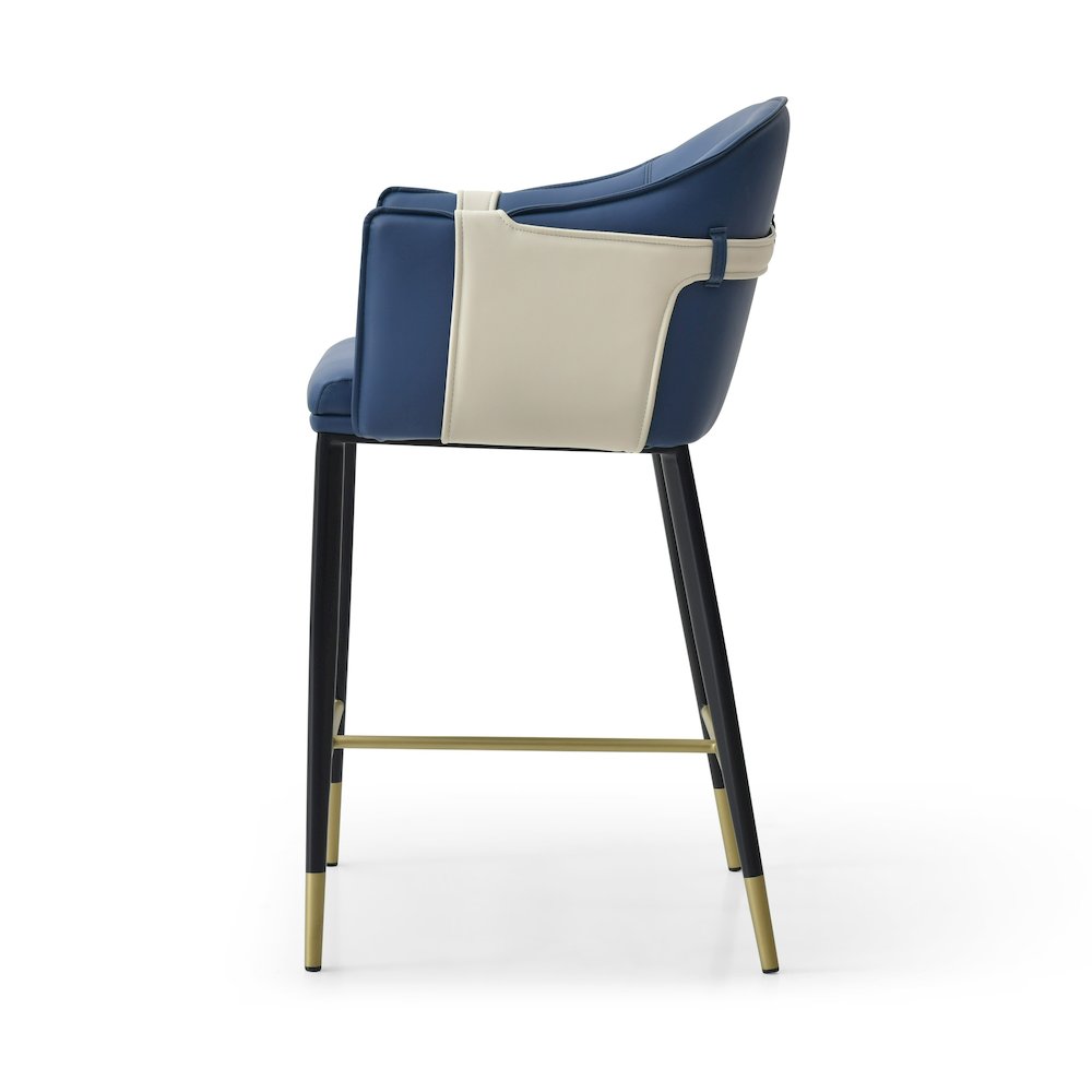 Modrest Calderon - Modern Blue & Beige Vegan Leather Counter Chair. Picture 3