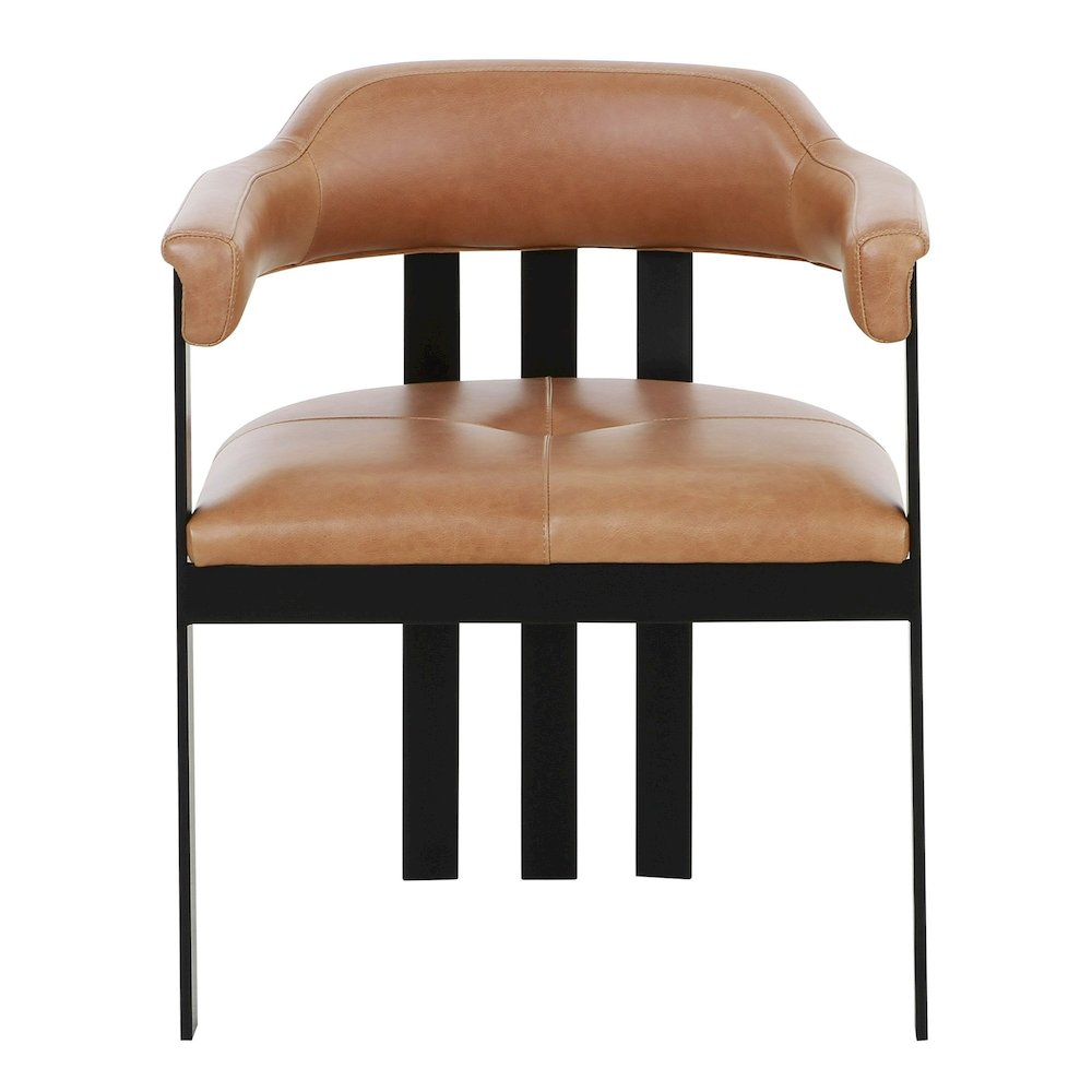 Hazen - Modern Camel Leather Black Iron Dining Chair. Picture 2