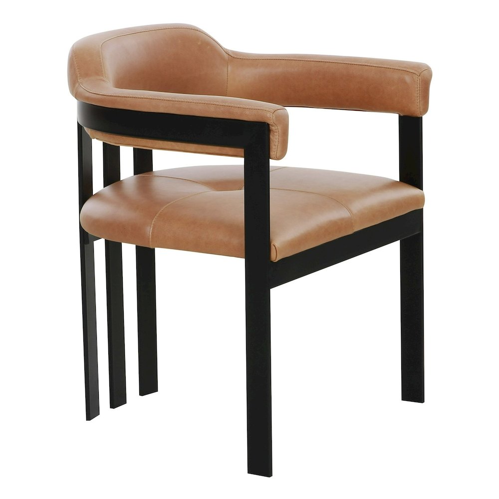 Hazen - Modern Camel Leather Black Iron Dining Chair. Picture 1