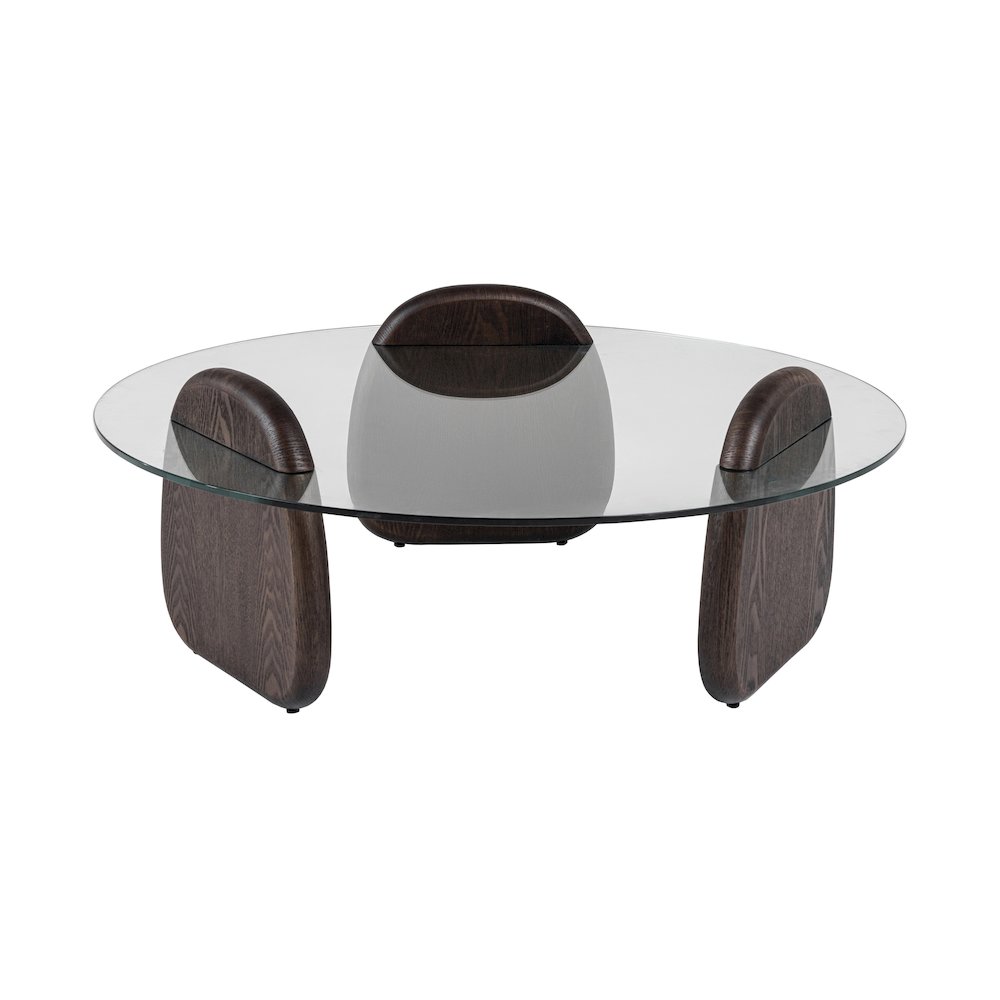 Modrest Buxton - Mid-Century Modern Glass + Dark Walnut Coffee Table. Picture 5