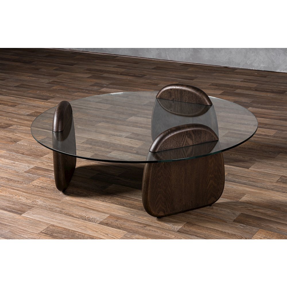 Modrest Buxton - Mid-Century Modern Glass + Dark Walnut Coffee Table. Picture 7