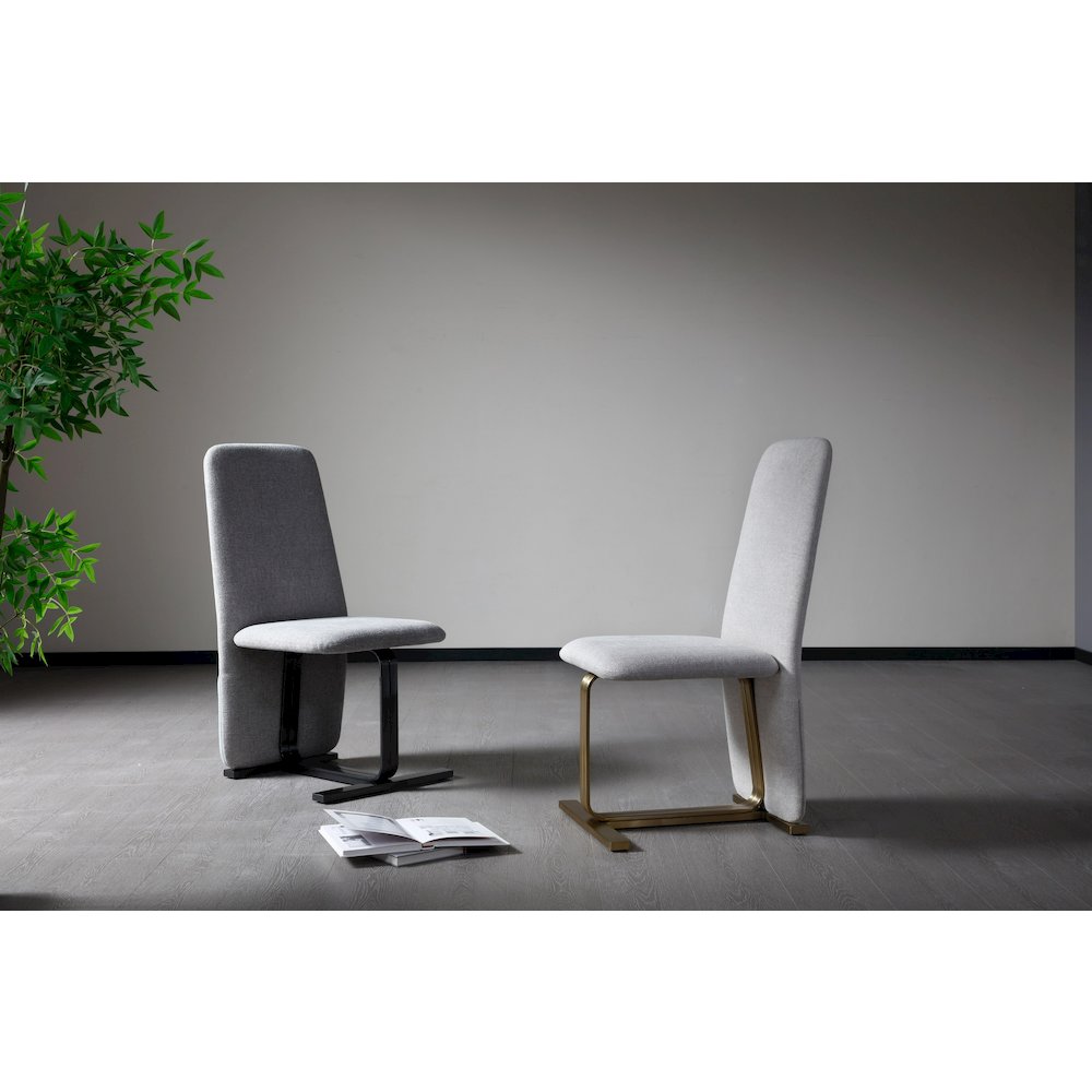 Modrest Tasha - Modern Grey Linen + Brushed Gunmetal Dining Chair (Set of 2). Picture 6
