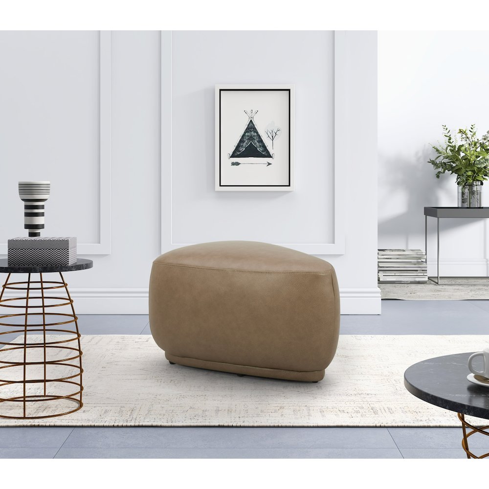 Divani Casa Kinsey - Modern Tan Leather Small River Rock Ottoman. Picture 6