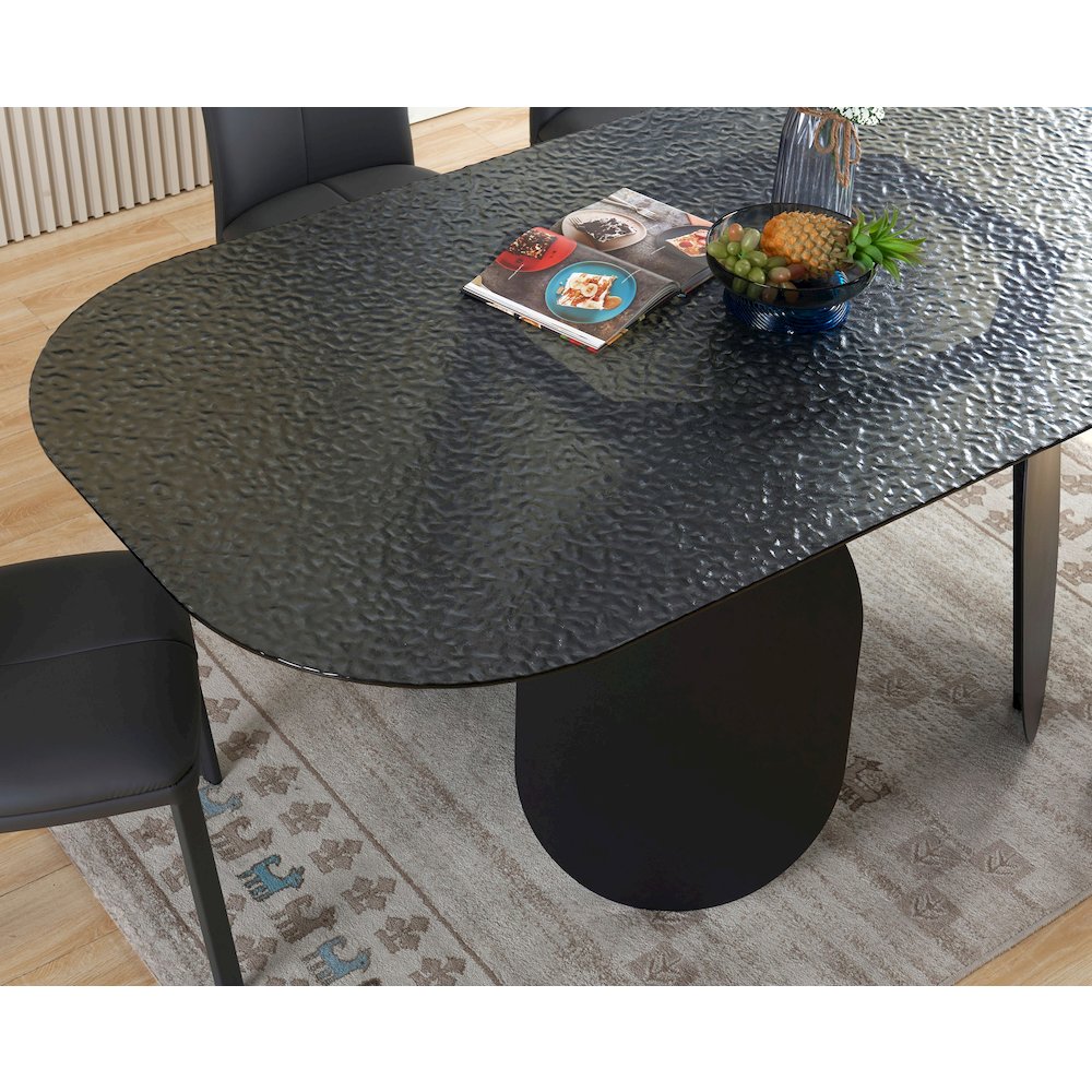 Modrest Maxine - Modern Hammered Grey Glass Rectangular Dining Table. Picture 3