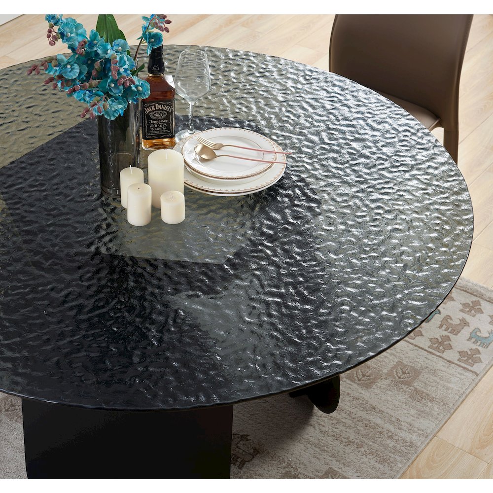Modrest Maxine - Modern Hammered Grey Glass Round Dining Table. Picture 2