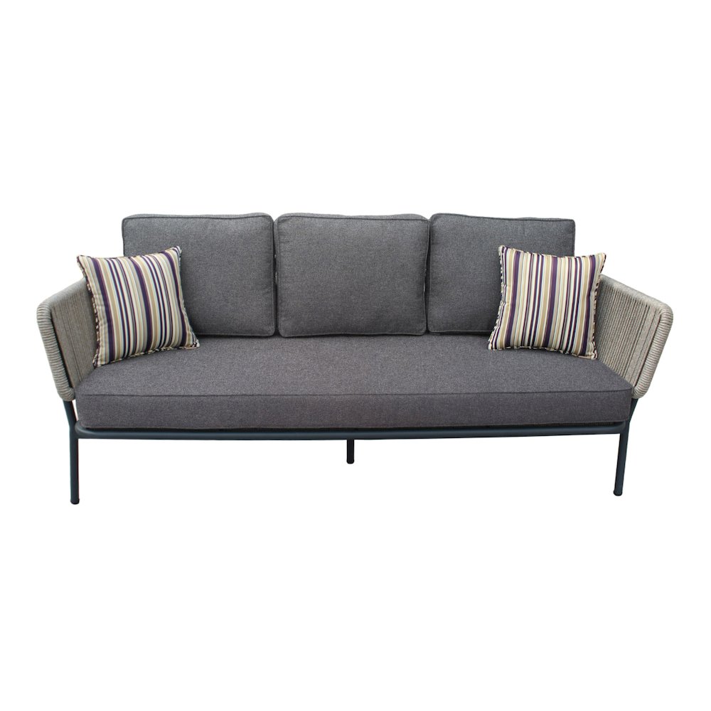 Renava Suntide - Outdoor Grey Fabric + Beige Rattan + Grey Acacia Sofa Set. Picture 2
