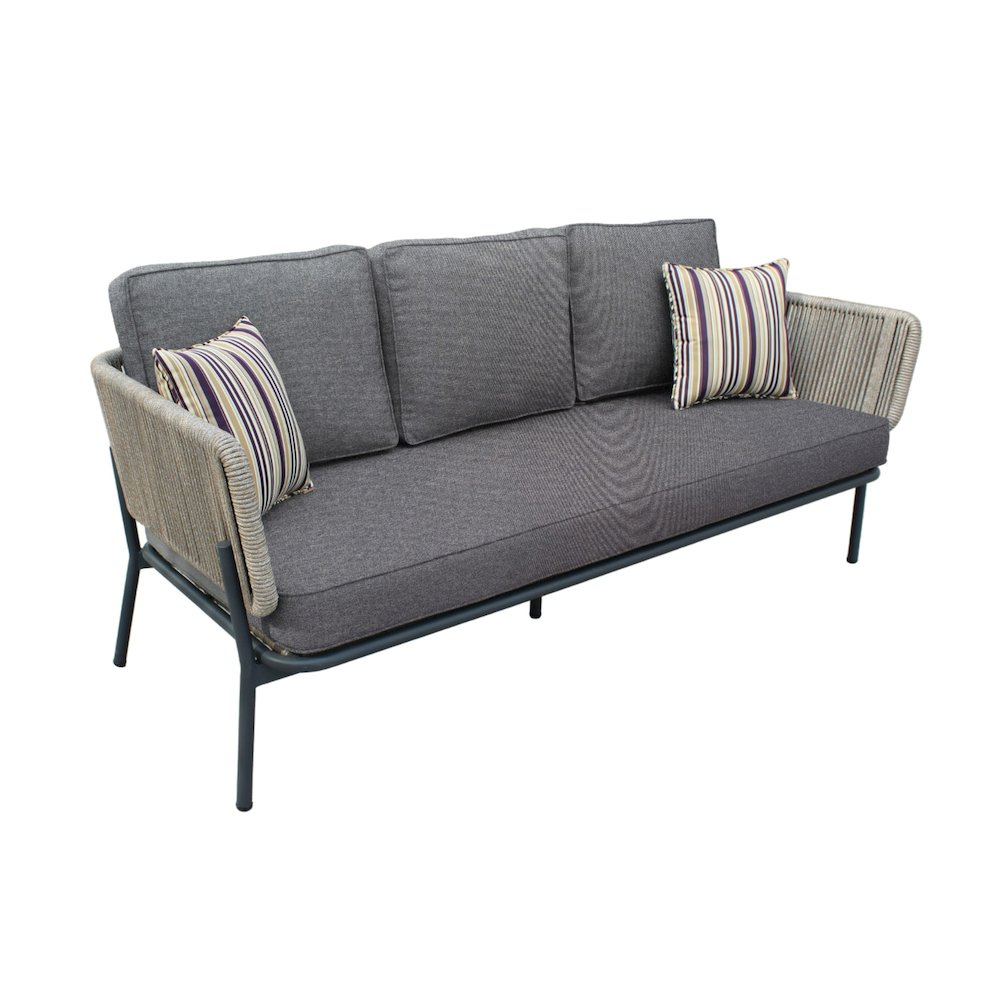 Renava Suntide - Outdoor Grey Fabric + Beige Rattan + Grey Acacia Sofa Set. Picture 3