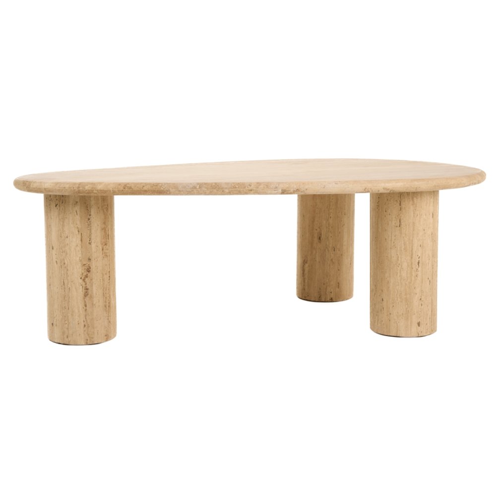 Gracemont - Modern Travertine Marble Freeform Coffee Table. Picture 1