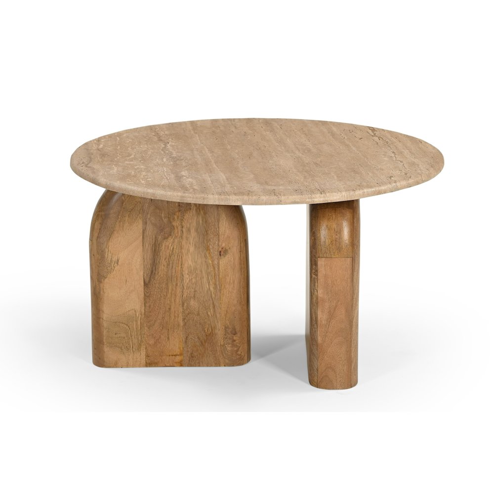 Modrest Kellison - Modern Travertine Marble + Wood End Table. Picture 1