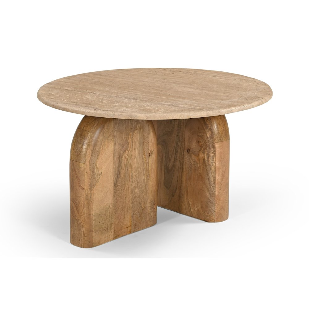 Modrest Kellison - Modern Travertine Marble + Wood End Table. Picture 2