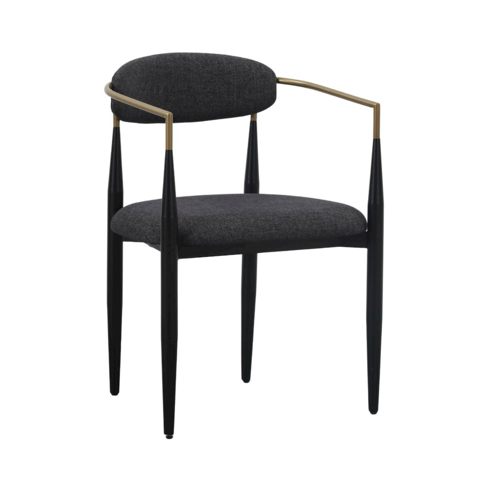 Buchtel - Mid-Century Modern Dark Grey Gold Arm Black Dining Chair. Picture 1