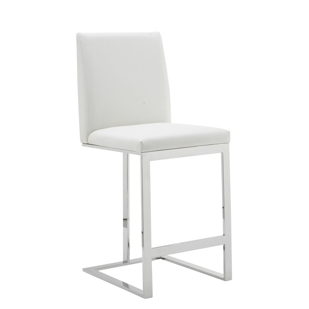 Modrest Frankie - Modern White Vegan Leather + Stainless Steel Counter Chair. Picture 1