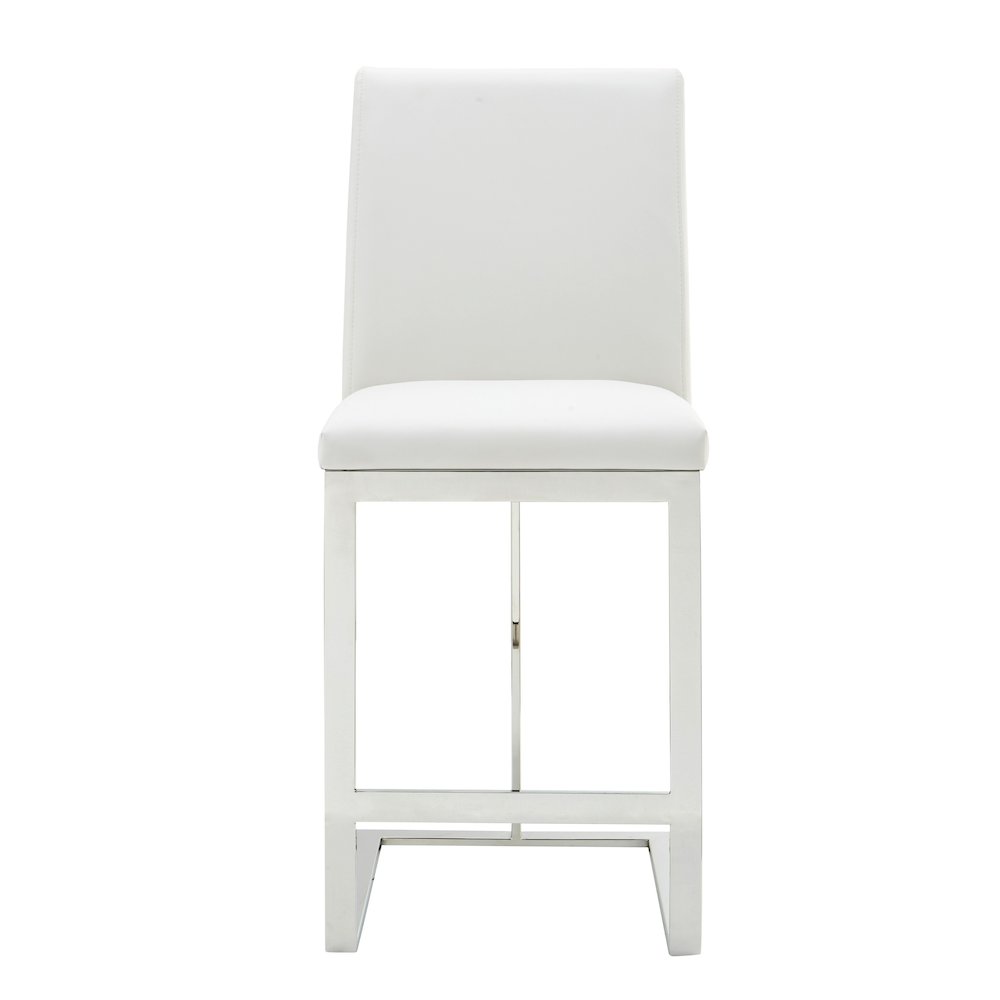Modrest Frankie - Modern White Vegan Leather + Stainless Steel Counter Chair. Picture 2