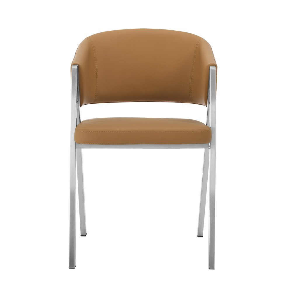 Modrest Marcus - Modern Camel Vegan Leather Dining Chair (Set of 2). Picture 2