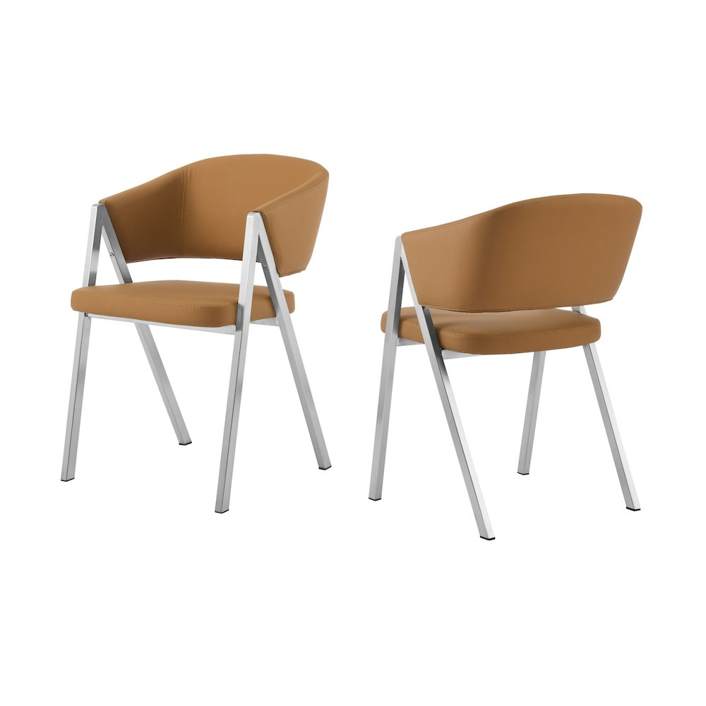 Modrest Marcus - Modern Camel Vegan Leather Dining Chair (Set of 2). Picture 1
