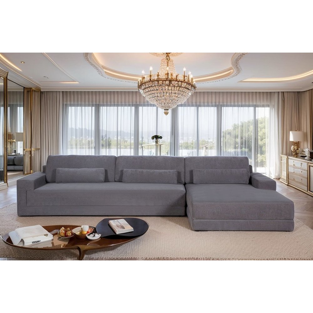 Divani Casa Loki - Modern Grey Fabric Right Facing Sectional Sofa. Picture 5