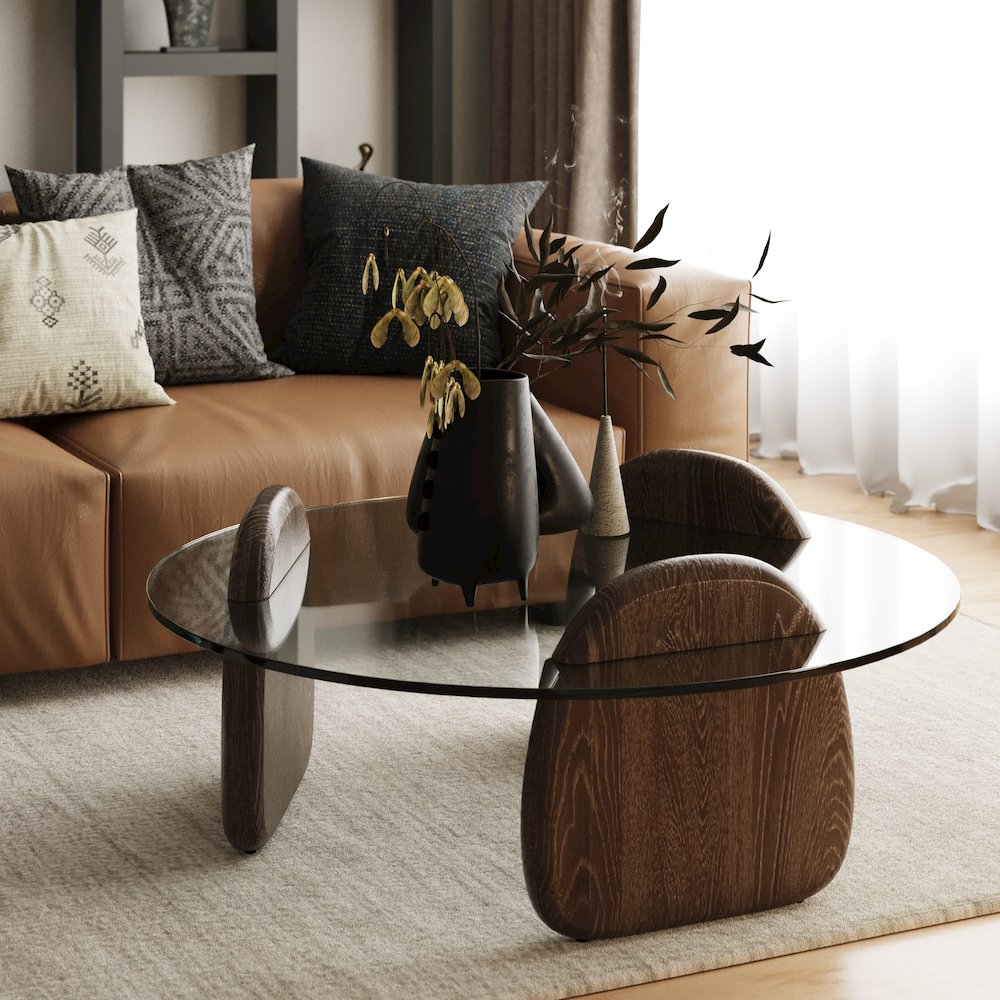 Modrest Buxton - Mid-Century Modern Glass + Dark Walnut Coffee Table. Picture 8