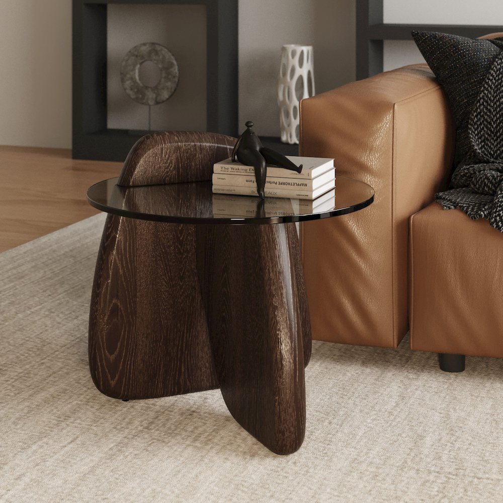 Modrest Buxton - Mid-Century Modern Glass + Dark Walnut End Table. Picture 7