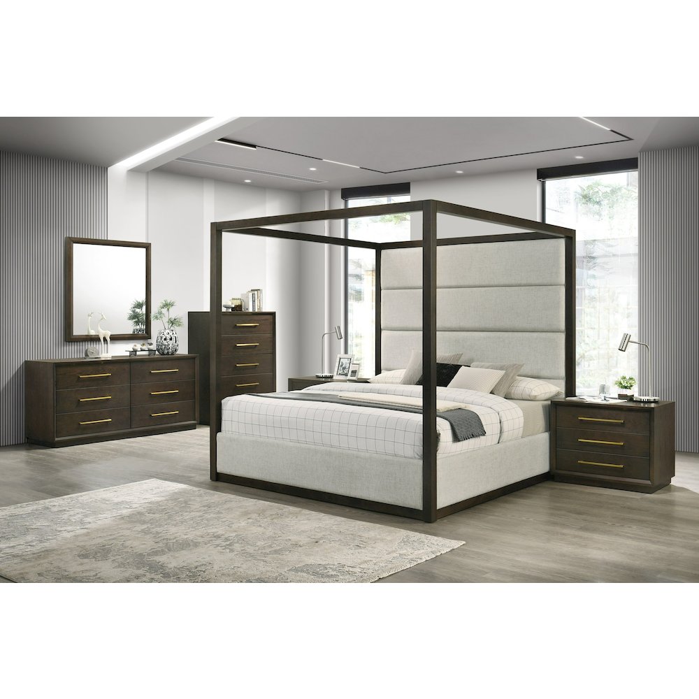 Modrest Manhattan - Contemporary Brown Oak and Gold Nightstand. Picture 4