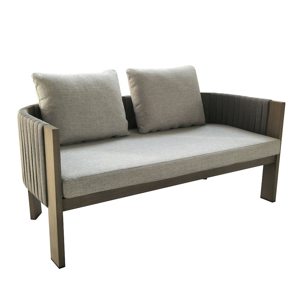 Renava Salvora - Outdoor Beige Fabric & Grey Rope Loveseat. Picture 2