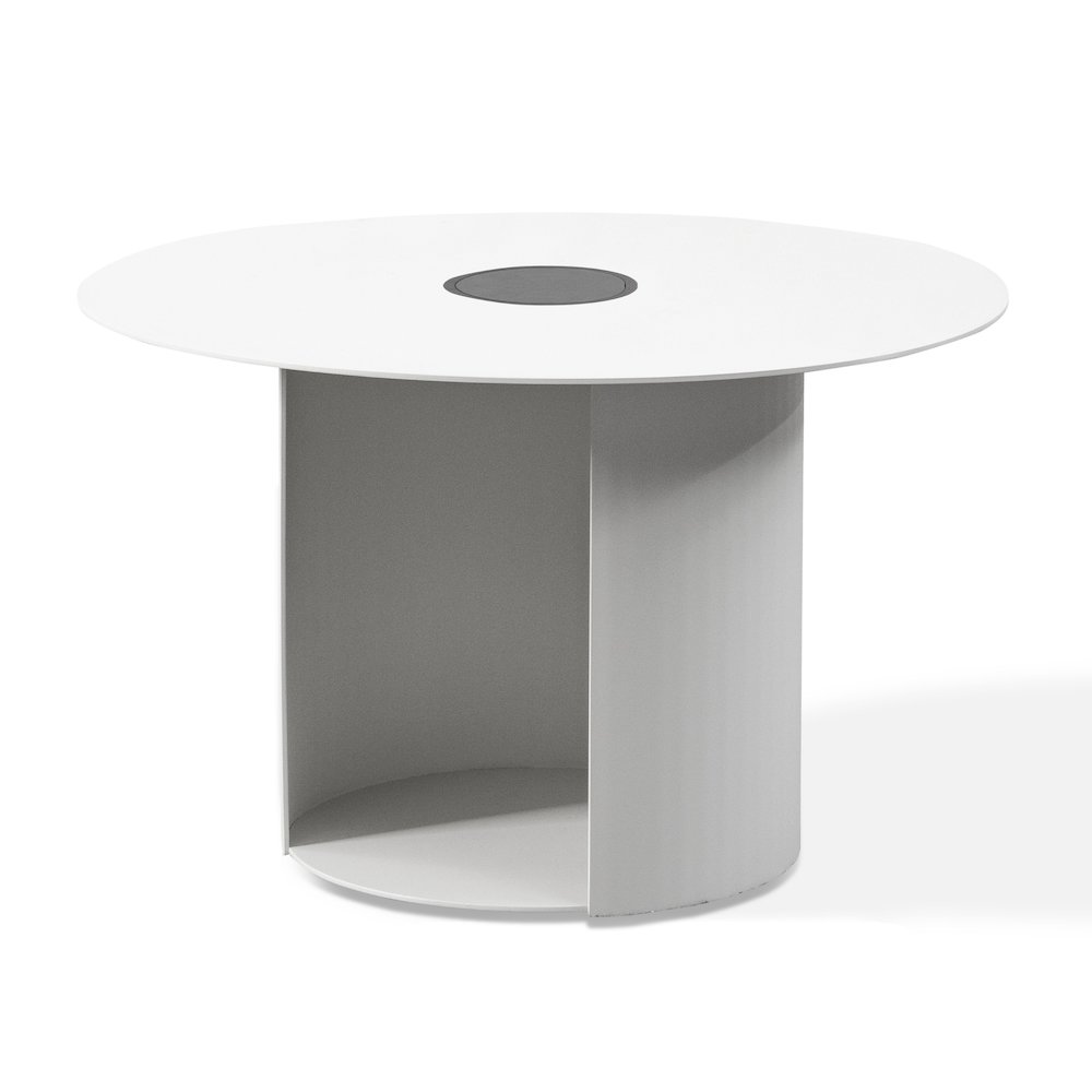 Renava Onza - Outdoor White Medium End Table w/ Solar Light. Picture 1