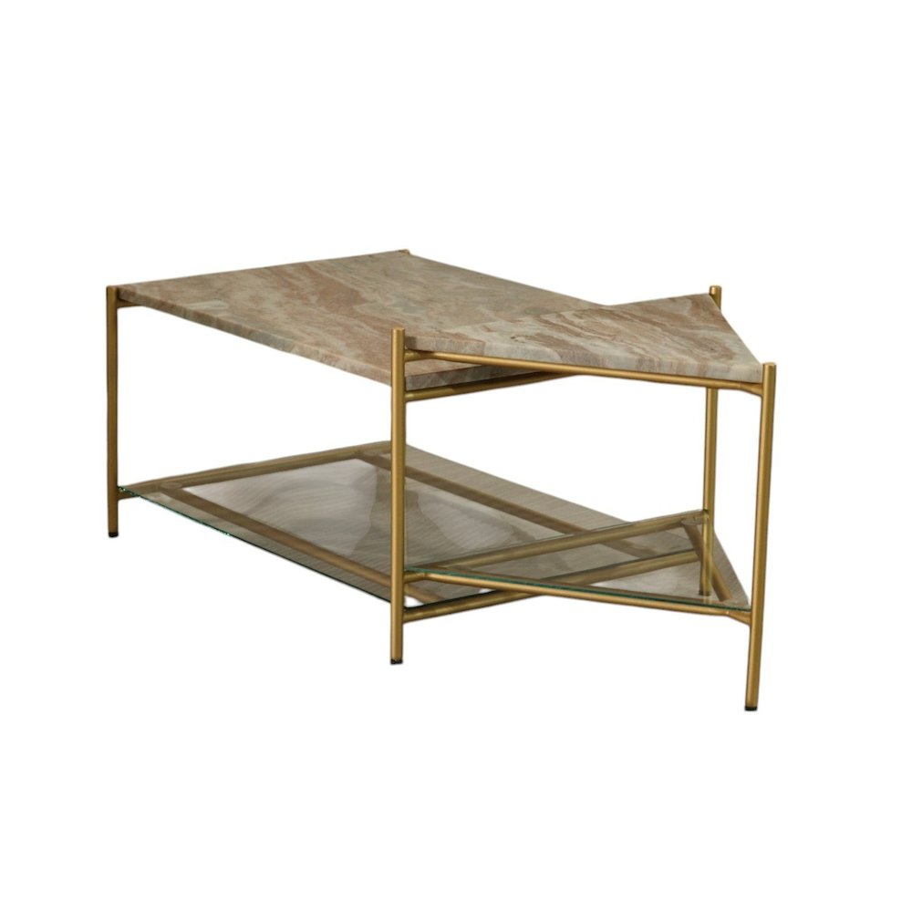 Modrest Mosk - Modern Marble + Glass + Brass Coffee Table. Picture 2