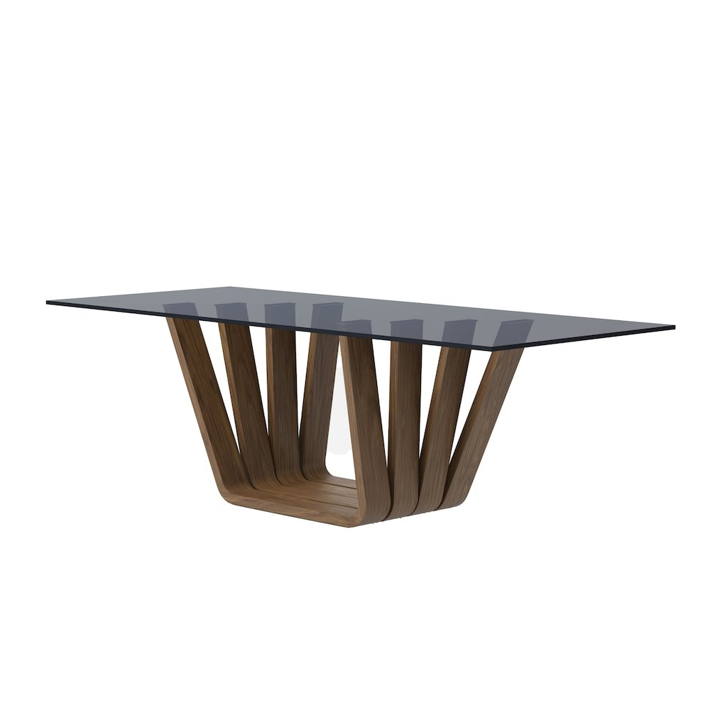 Modrest Solvang - Contemporary - Grey Glass + Walnut Rectangular Dining Table. Picture 2